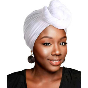 Women White Turbans Stretch Jersey Knit Head wraps Wrap Scarf Turban Tie